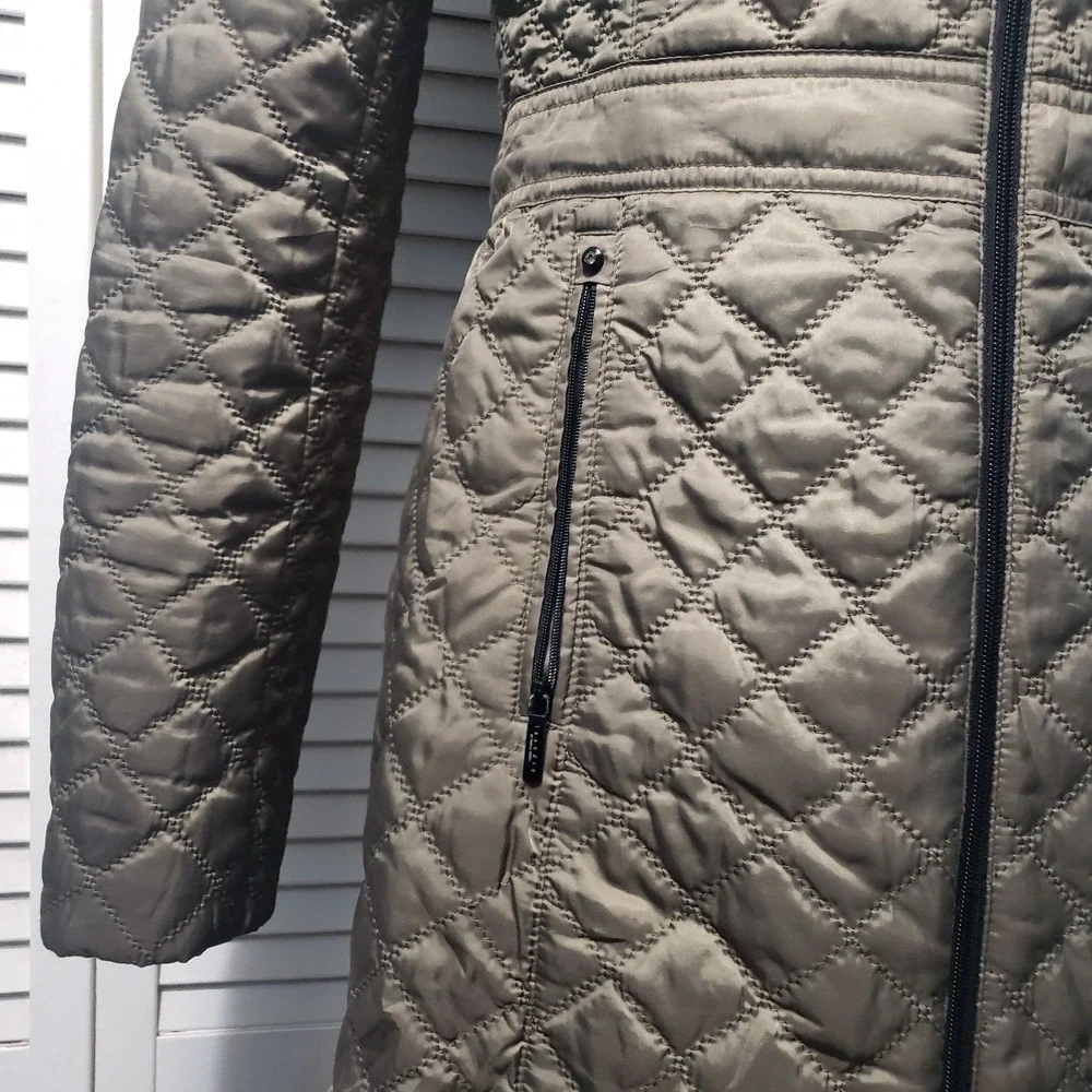 Laundry Shelli Segal Quilted Jacket Women's Small Olive Green Fill Zip Lined EUC - Picture 3 of 12